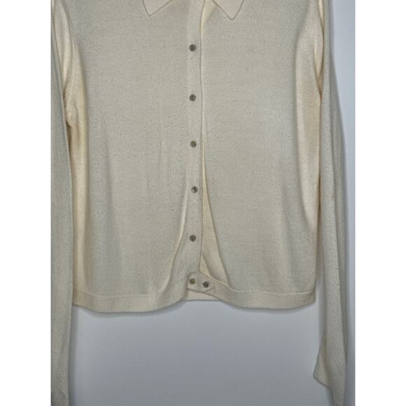 Vintage 70s Express Tricot Ivory Collared Cardigan Sweater Hong Kong Medium - Picture 5 of 11